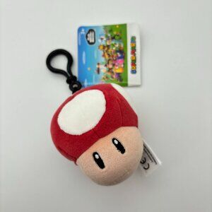 Super Mario 4" Club Mocchi Mocchi SUPER MUSHROOM Tomy Plush Clip-On Keychain NWT